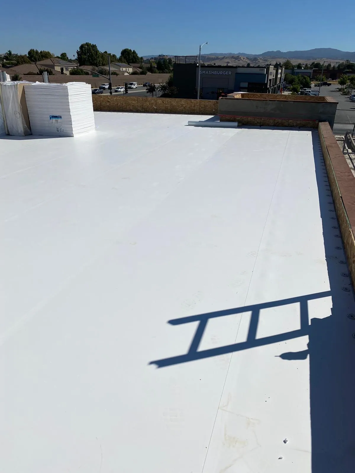 Completed white membrane roof