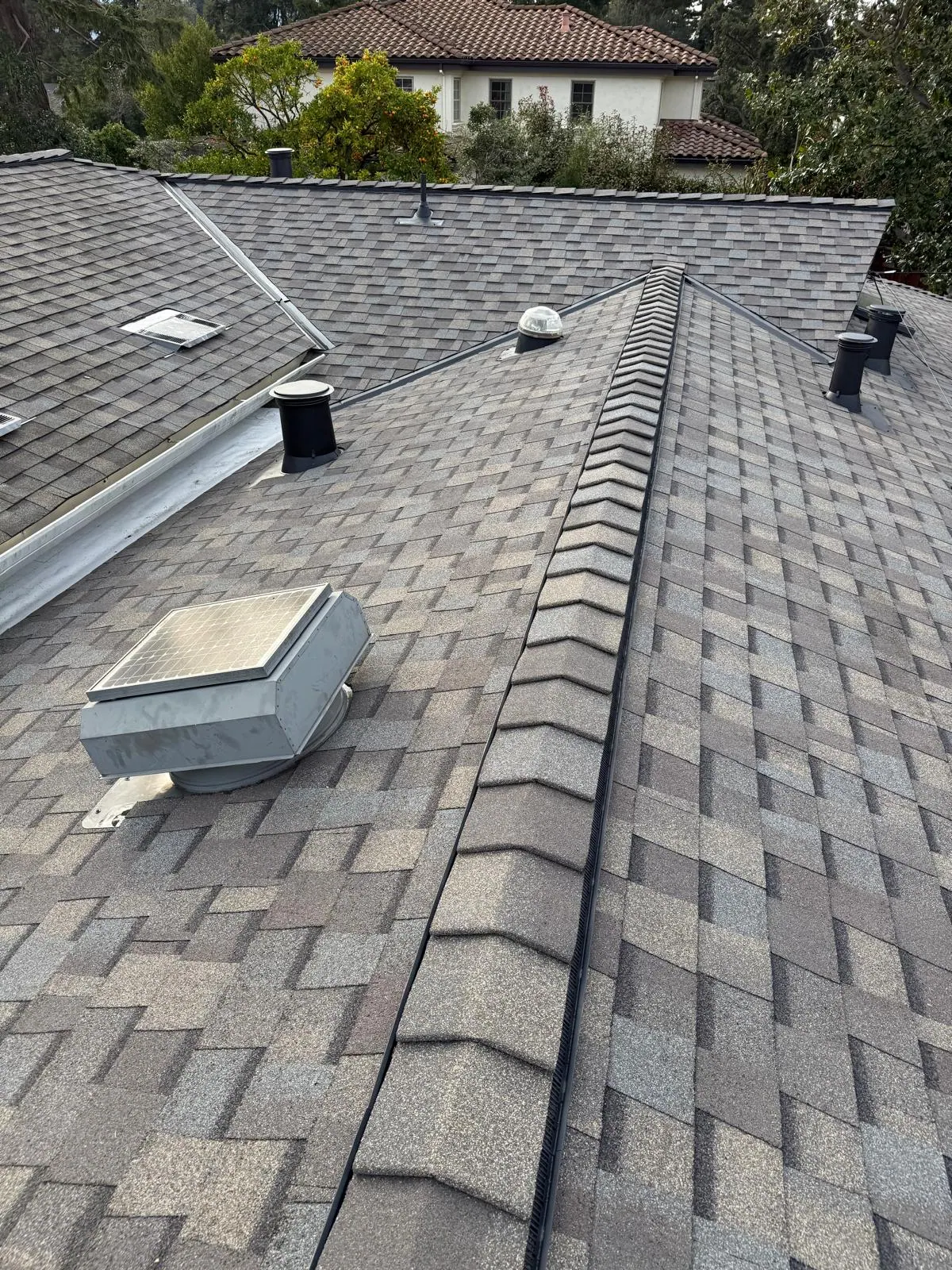 Residential roof ridge and flashing detail