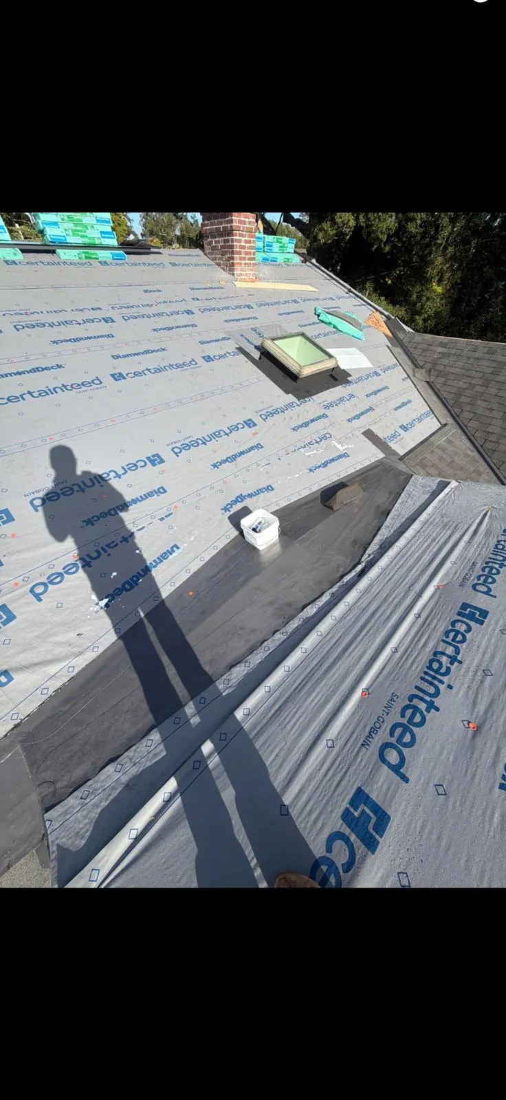 Roofing underlayment in progress